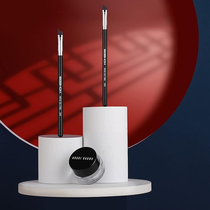 Eyeliner Brush Fine Angled - PRO Precision Gel Eye Liner Makeup Brush -Ultra Thin Slanted Flat Angle - Premium Cruelty Free Synthetic Bristles (E835 2piece)-FemmiqueWomen