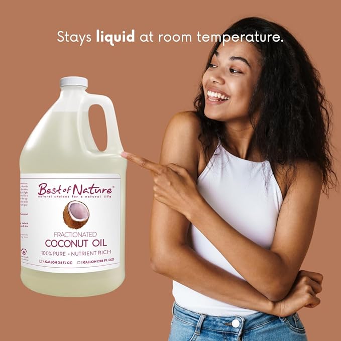 Best of Nature 100% Pure Fractionated Coconut Oil - Liquid MCT Massage & Body Oil, Unscented Moisturizer for Hair, Skin, Face, Aromatherapy Carrier for Essential Oils, 5 Gallon Pail (640 fl oz)-FemmiqueWomen