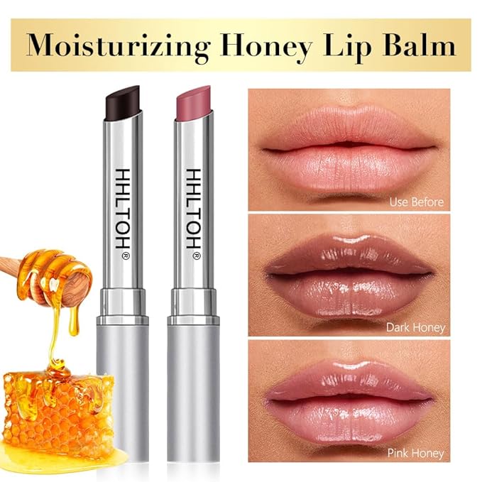 2PCS Honey Tinted Lips Balm Lipstick - Sheer Hydrating Lipstick for All Skin Tones - Moisturizing Lip Balm, Nourishing Lip Balm – Bálsamo Labial Hidratante con Color,Natural Cherry Black & Pink-FemmiqueWomen