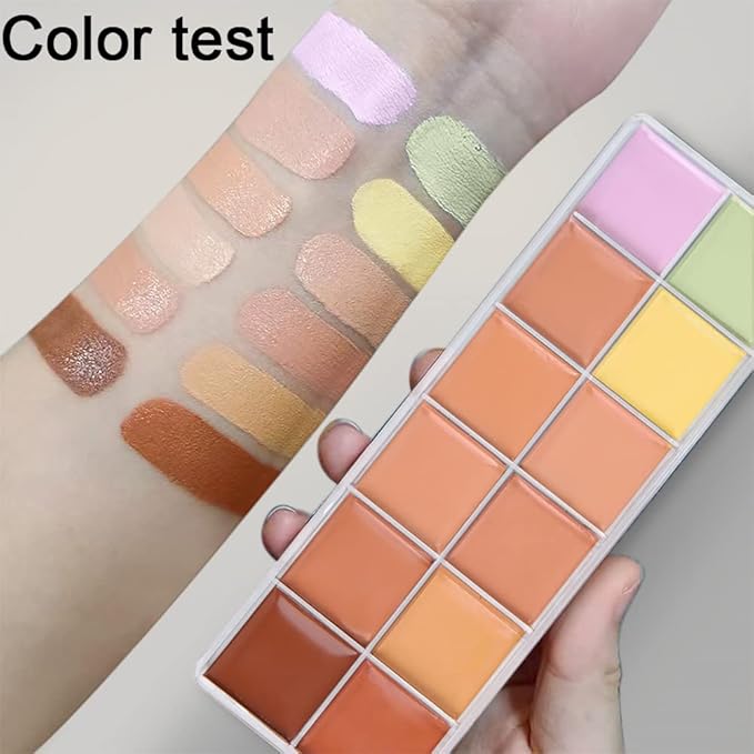 12 Color Correcting Concealer Palette With Concealer Brush, Cream Contouring Makeup Kit, Tattoo Concealer, Corrects Dark Circles Red Marks Scars Light Mediumor creamy concealer B1-FemmiqueWomen