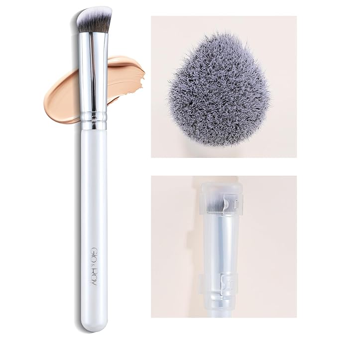 GLO&RAY Concealer Brush Under Eye - Makeup Brush Angled Flat Teardrop, Nose Contour for Powder Pro Concealing Blending for Liquid & Cream Cosmetic, Foundation Brushes Small With Dust Cover (White)-FemmiqueWomen
