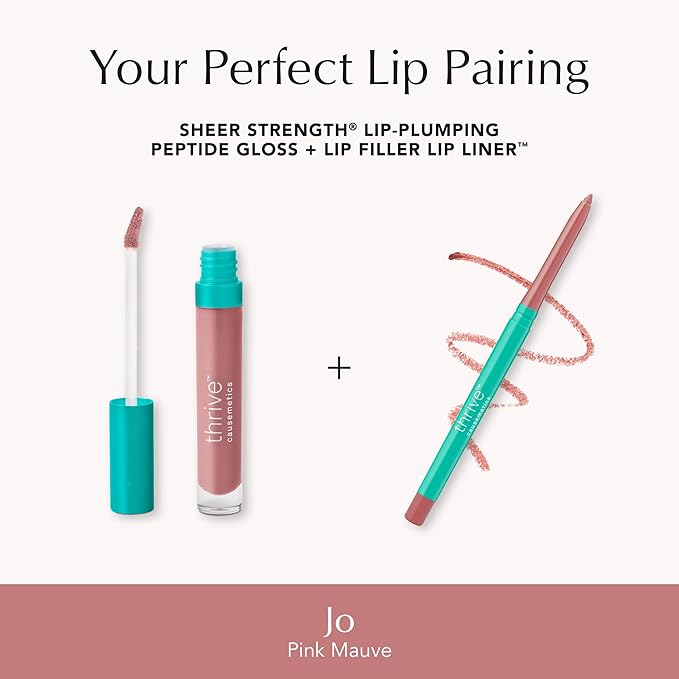Thrive Causemetics Lip Filler Long-Wearing + Plumping Lip Liner, Shea Butter Hydrating Lip Plumper Retractable Lip Liner Pencil, Built In Sharpener, Vegan & Cruelty Free, Jo (Pink Mauve)-FemmiqueWomen