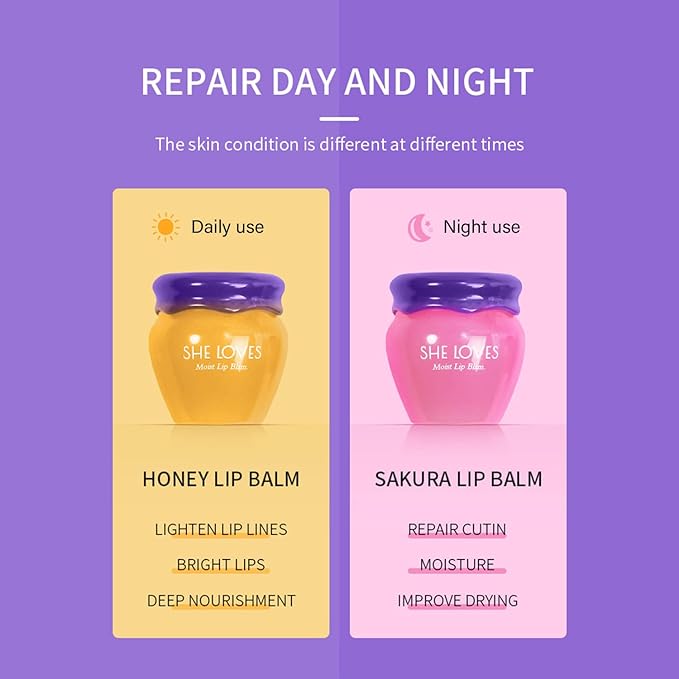 2PCS Honey Pot Lip Balm, Lip Balm Honey Pot with Brush, Cherry Blossom Lip Balm for Dry Cracked Lips, Lip Scrubs Exfoliator & Moisturizer, Hydrating Lip Sleeping Mask-FemmiqueWomen