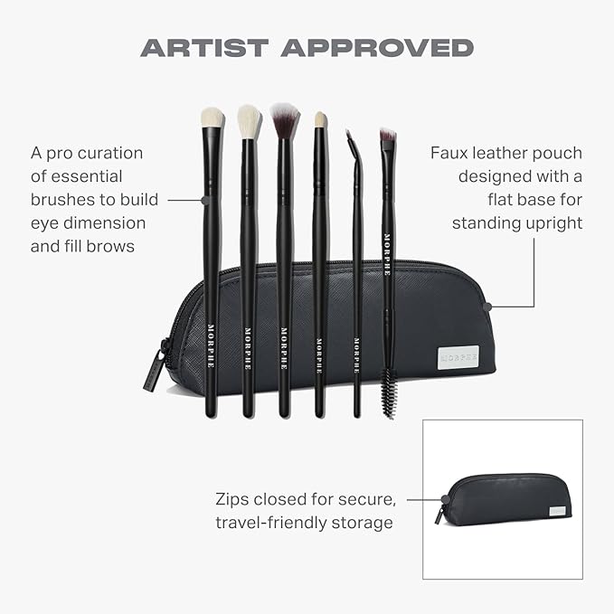 Morphe Eye Stunners Brush Set - 6 Piece Eyeshadow Brush Set - Lining, Blending & Angled Eyeshadow Brushes - Made with Natural & Synthetic Bristles and Includes Makeup Brush Case (6 Count)-FemmiqueWomen