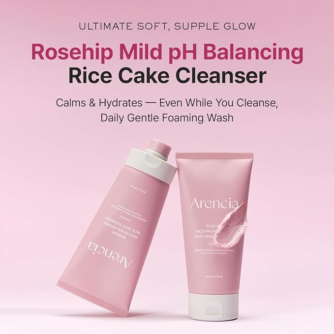 Rosehip Rice Cake Cleanser, pH Balancing Face Wash with Ceramide for Sensitive Skin, 5.29 oz-FemmiqueWomen