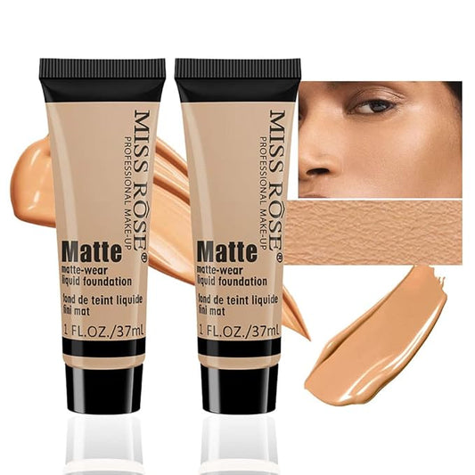 2 Pack Liquid Foundation Cream for Face Makeup,Durable Full Coverage Matte Concealer Make Up,Oil Control & Waterproof Base Primer -1+1 Fl.Oz (BEIGE 7#)-FemmiqueWomen