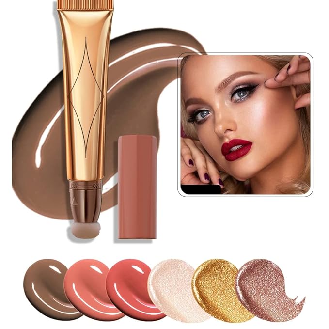 3 Color Contour Beauty Wand, Highlighter ，Face Concealer Contouring with Cushion Applicator Long Lasting & Smooth Matte Finish Liquid Illuminator Makeup Stick .(01 Contour+03 Cherry Red +05 Bronze Gold)-FemmiqueWomen