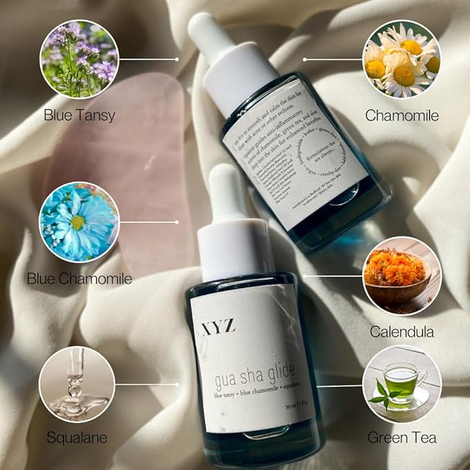Gua Sha Glide Face Oil - Hydrating and Soothing Face Oil With Azulene Blue Tansy, Blue Chamomile + Squalene | Moisturizer, Face Oil and Soothing Agent for All Skin Types - 1 fl oz (30ml)-FemmiqueWomen