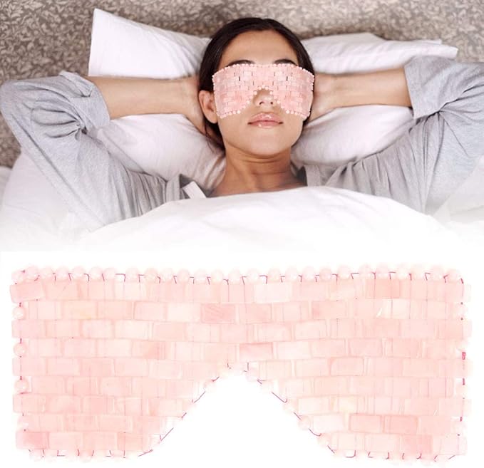 Jade Eye Mask,Jade Stone Cooling Mask,Jade Stones Anti-Aging Cooling Sleeping Eye Mask,Cold Eye Massager Eye Covers for Relief Eye Fatigue(Rose Quartz)-FemmiqueWomen