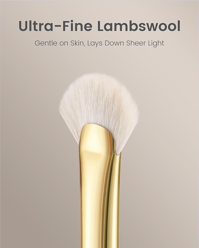 Desert Oak Series Mini Fan Brush - Ultra-Fine Goat Hair for Precision Highlighting, Flat Fan Shape Targets Cheekbones/Nose Bridge, Ebana Bubinga Handle & Brass Ferrule (CM 166)-FemmiqueWomen