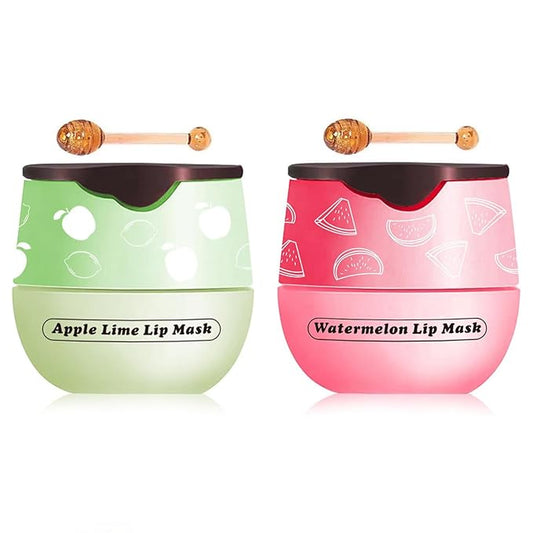2 Pcs Apple Lime & Watermelon Lip Balm, Honey Strawberry Lip Mask Overnight, Moisturizing Lip Sleeping Mask, Hydrate Repair Prevent Dry Cracked Lip Exfoliator (Apple Lime+Watermelon)-FemmiqueWomen