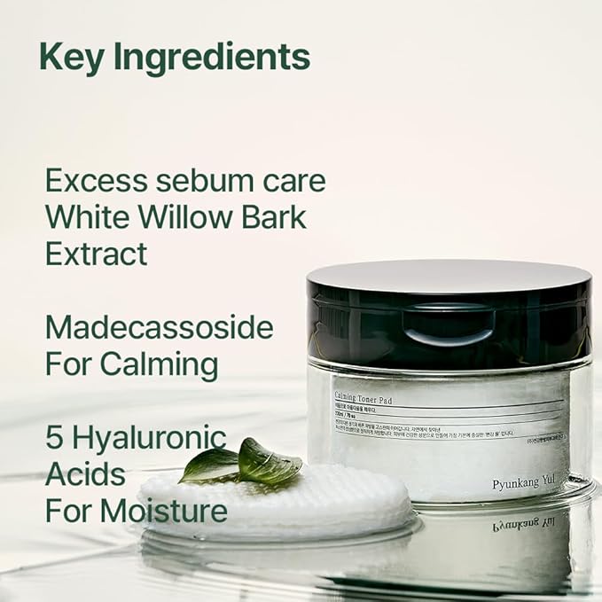 Pyunkang Yul PKY Calming Toner Pad with Tea Tree, 5 Hyaluronic Acids, Removes Dead Skin Cells, Moisturizes, Korean Face Skin Care, Acne Prone & Sensitive Skin, Double-Sided Pad 7.7 fl.oz 70ea-FemmiqueWomen