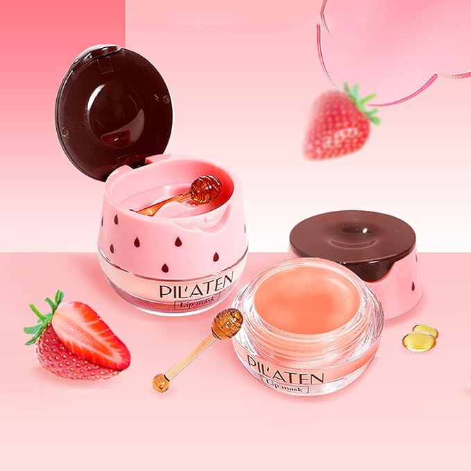 2PCS Bee Lip Balm Lip Balm Honey Pot, Strawberry Sleeping Lip Mask,Moisturizing Lip Balm with Stick,Hydrating & Prevention Dry and Cracked Lip Scrubs Exfoliator Lip Care Products(Strawberry)-FemmiqueWomen