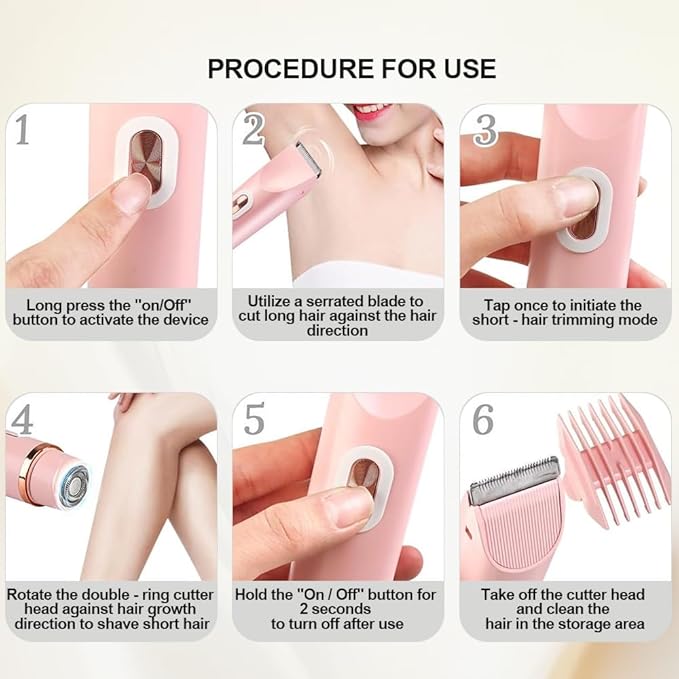 2 in 1 Womens Body Shaver,2025 Glow Aura Electric Razor, Dual Head Shaver Women, Electric Razor for Womens Legs, IPX7 Waterproof Wet & Dry Use Body Intimate Areas,Pink-FemmiqueWomen