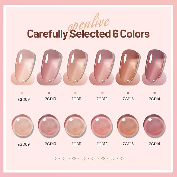 Jelly Nail Polish Set 6 Colors Nude Pink Pale Purple Jelly Quick Dry Nail Polish Set for Nail Art Manicure DIY Salon-FemmiqueWomen