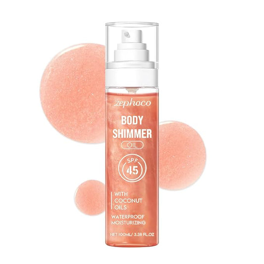 Broad Spectrum SPF 50 Sheer Body Sunscreen Setting Mist Sunscreen Body Glow Oil Spray for Face & Body with Gold Mica Sun-kissed Glow Skin Illuminator Hydrating Non-Greasy (A)-FemmiqueWomen