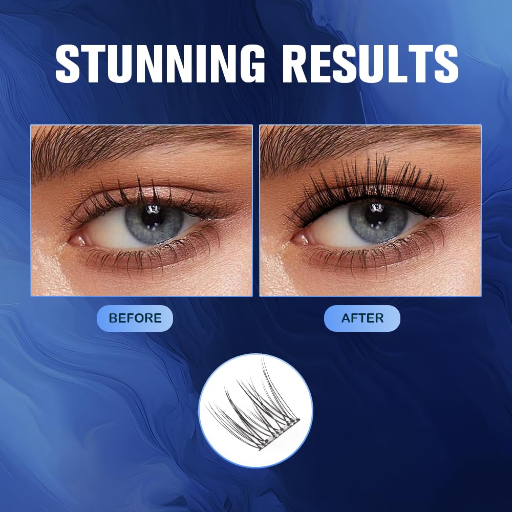 Self Adhesive Eyelash Clusters, 72PCS No Glue Needed Press On Lashes, Natural Look Pre-Glued Cluster Lashes, Ultra-Thin & Lightweight, Easy Apply for Beginners (D Curl, No Residue, Long Lasting)-FemmiqueWomen