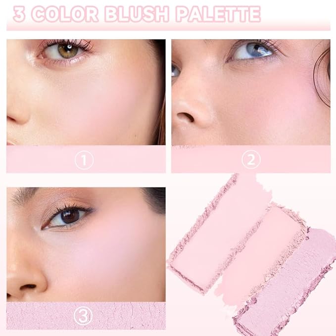 3 IN 1 Brown Nude Face Highlight Bronzer Powder Palette for Face Cheeks Contour Brightening, Buildable Matte Coverage Natural Makeup,Ultra Sculpt Nose Shadow Eyeshadow Primer-Pink-FemmiqueWomen