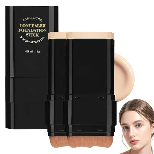2PCS Long-Lasting Concealer Foundation Stick, Creamy Full Coverage, Hydrating Olive & Camellia Formula for Dark Circles (01 ivory)-FemmiqueWomen