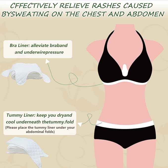 16 Pack Cotton Tummy Liners and Bra Liners Set for Sweat Rash Skin Folds Plus Size Women Sweating Supplies-FemmiqueWomen