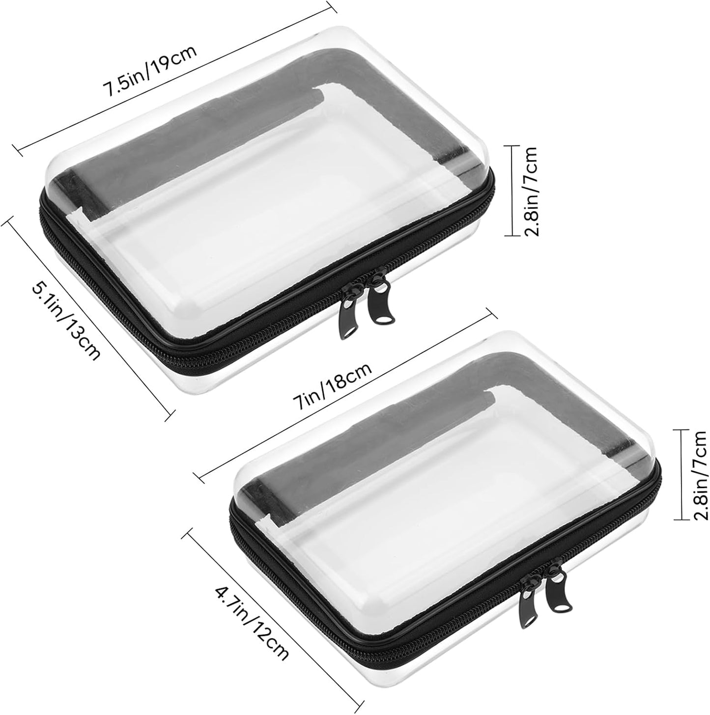 2PCS Zippered Hard Pouch Double,Portable Waterproof Cosmetic Bag with Zipper,Toy Storage Organizer Bins,Hard Plastic Case,Clear Zipper Bags for Organizing,Pencil Case (7.5+7inch)-FemmiqueWomen