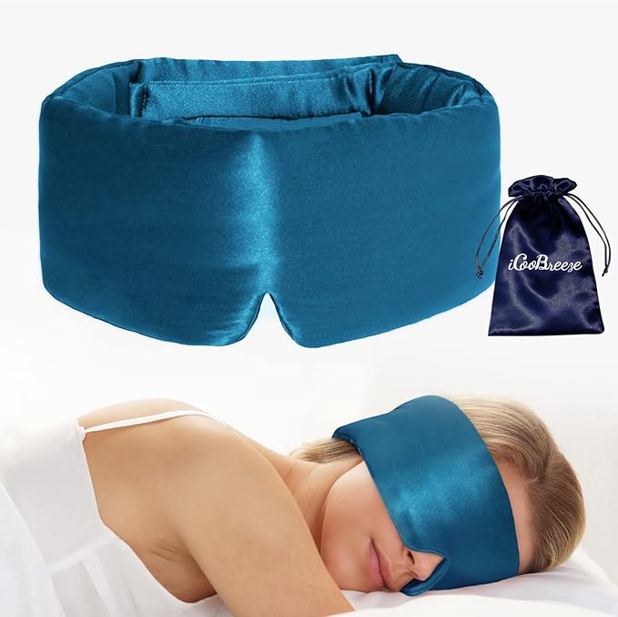 100% Natural Silk Eye Mask for Women Men, Soft Pressureless Cooling Blackout Eye Covers for Sleeping, Large Size Sleep Mask fits All Heads Adjustable, 1PC, Vivid Blue-FemmiqueWomen