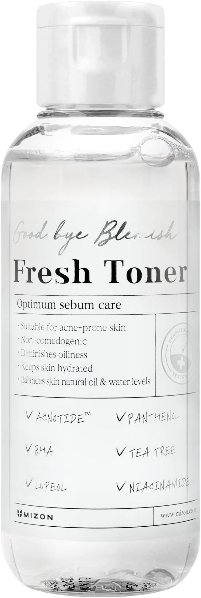 MIZON Goodbye Blemish Fresh Toner, BHA, Niacinamide for Excessive Sebum, Troubled Skin, Acne Treatment, Breakout Treatment, Korean Skincare, Acne Spot Treatment, Smooth Skin (120ml/4.05 fl. oz.)-FemmiqueWomen