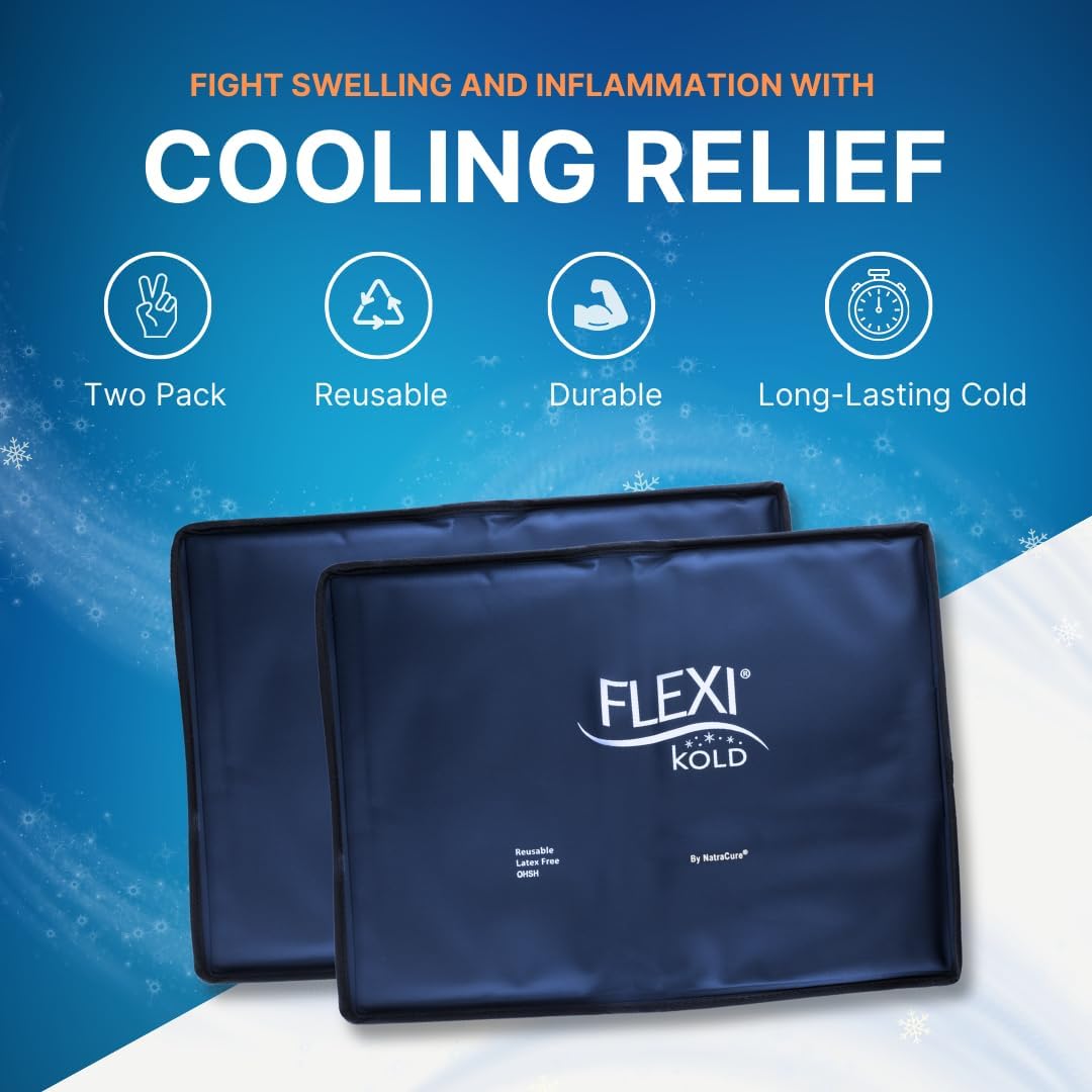 2 FlexiKold Gel Ice Packs (Standard Large: 10.5" x 14.5") - Reusable Cold Pack for Injuries, for Back Pain Relief, Migraine Relief Pad, After Surgery, Postpartum, Headache, Shoulder - 6300-COLD 2PK-FemmiqueWomen