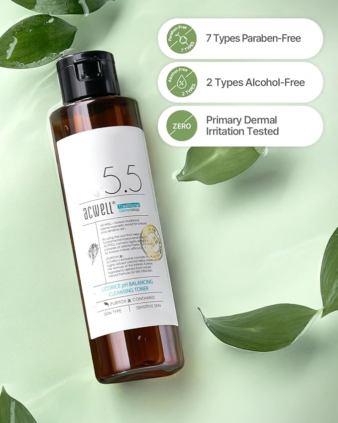 ACWELL Licorice pH Balancing Korean Toner for Cleansing - Alcohol-Free PH5.5 Hydrating Facial Astringent -Skin Clarifying & Hydration Boosting Toner, 5.1 fl.oz. 2 Pack-FemmiqueWomen