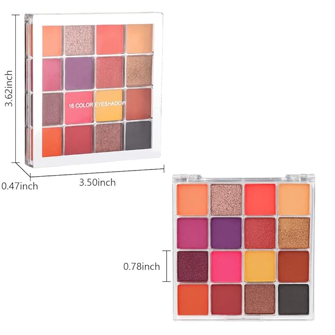 16 Girds Colorful Matte Shimmer Eyeshadow Palette for Eye Makeup,High Pigmented Eye Shadow Primers Powder Palet de sombras de ojos-Glitter Color#-FemmiqueWomen