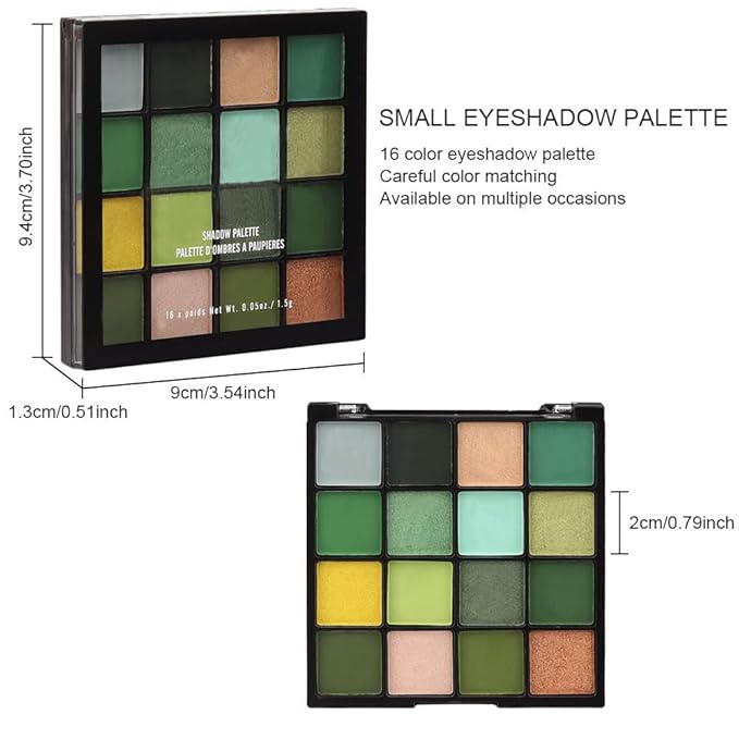 16 Colors Green Olive Matte Shimmer Eyeshadow Palette for Eye Makeup,High Pigmented White Gray Eye Shadow Primers Powder Palet de sombras de ojos-FemmiqueWomen
