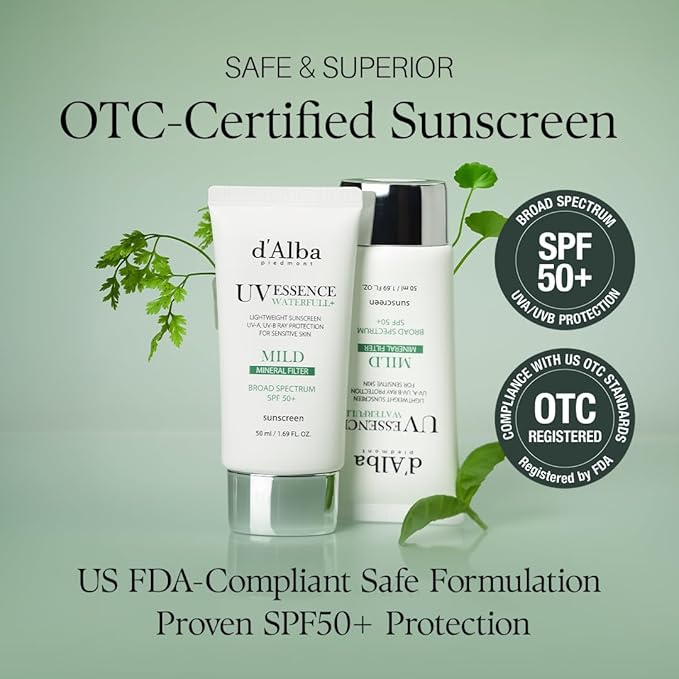 d'alba Piedmont Italian White Truffle Waterfull Mild Sunscreen, Vegan, Mineral Sunscreen, BROAD SPECTRUM SPF 50+ Non-Nano Suitable for Sensitive Skin, Korean Skin Care (1.69 fl. oz)-FemmiqueWomen