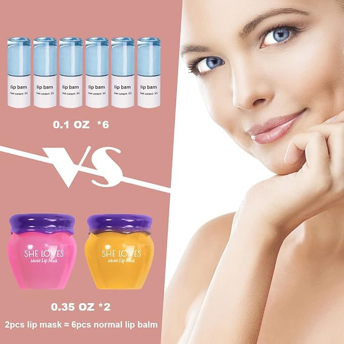 2PCS Lip Mask Overnight, Honey&Sakura Day and Night Repair Sleeping Lip Balm, Fade Lip Lines Bee Balm, Hydrating &Prevention Dry and Crack Lip Scrubs Exfoliator-FemmiqueWomen