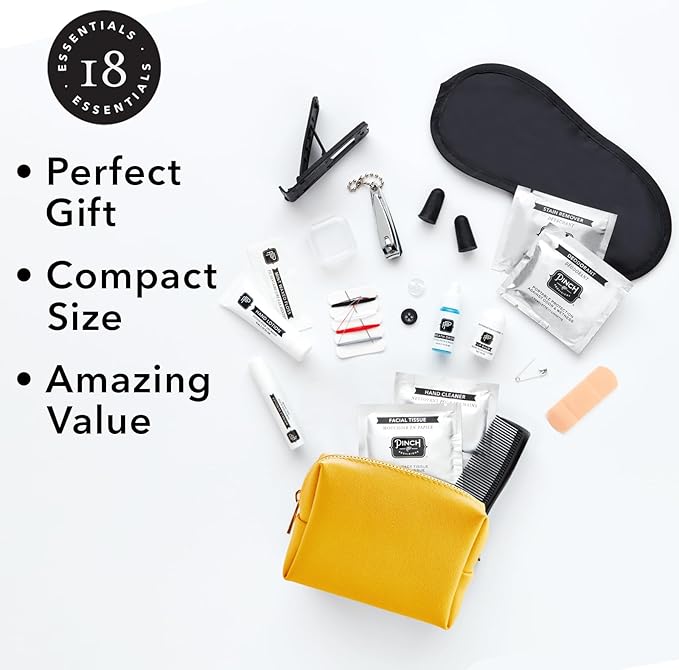 Pinch Provisions Travel Kit, includes 18 Must-Have Emergency Essential Items for Travelling, Ideal Road Trip or Airport Gift for Friends, Family & Peers, Portable Pouch-FemmiqueWomen