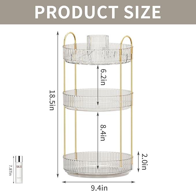 360° Rotating Makeup Organizer, Large-Capacity Skincare Make Up Storage 3 Tier Perfume Organizers Cosmetic Dresser Organizer with Makeup Brush Holder, Fits Bedroom, Bathroom, Vanity Shelf Countertop-FemmiqueWomen