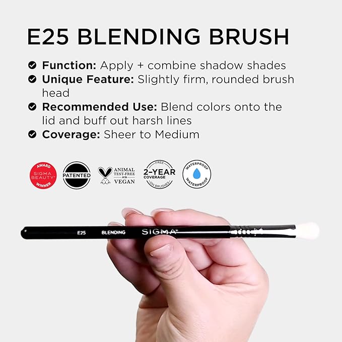 Sigma Beauty Professional E25 Eyeshadow Blending Brush – Professional Eyeshadow Brush for Seamless Eyeshadow Blending, Softens Dramatic Edges & Harsh Lines for a Well Blended Effect (1 Brush)-FemmiqueWomen