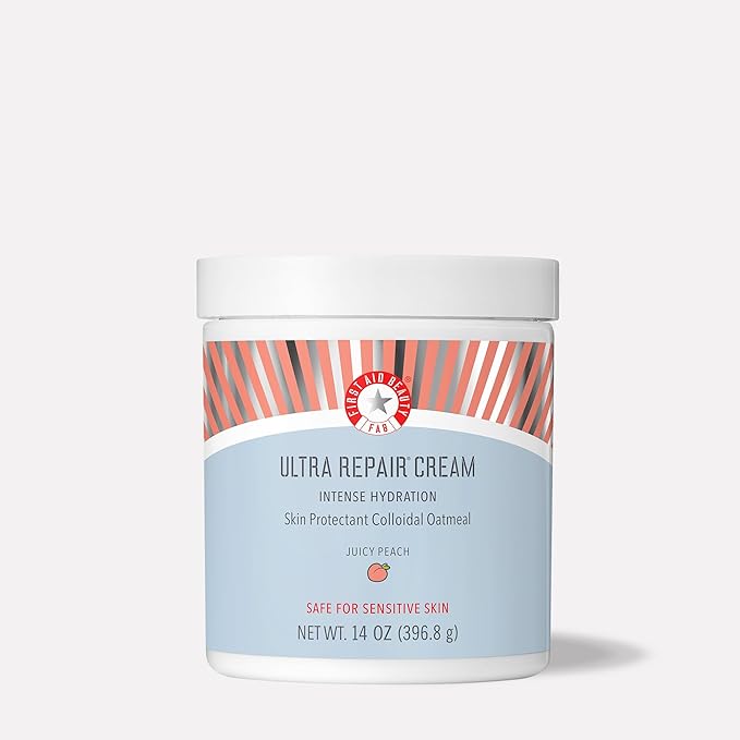 First Aid Beauty - Ultra Repair Cream, Intense Hydration Whipped Colloidal Oatmeal, Clinically Proven to Strengthen Skin Barrier & Help Relieve Eczema, Face & Body Moisturizer, 14oz Juicy Peach-FemmiqueWomen