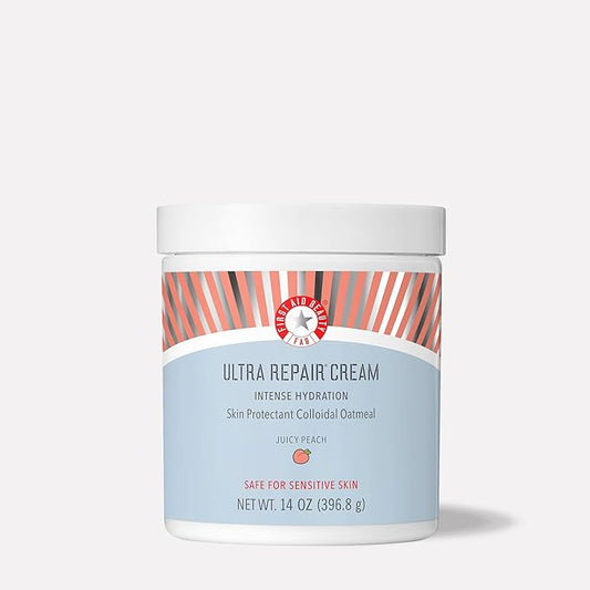 First Aid Beauty - Ultra Repair Cream, Intense Hydration Whipped Colloidal Oatmeal, Clinically Proven to Strengthen Skin Barrier & Help Relieve Eczema, Face & Body Moisturizer, 14oz Juicy Peach-FemmiqueWomen