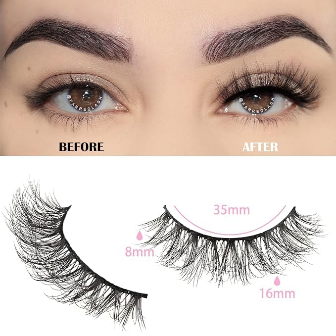FARRED Natural Lashes Short Eyelashes Wispy False Mink Lash Pack 14 Pair Natural Look Fluffy Doll Eyelash Small Fake Strip Lashes Full Pestañas Sets for MUA and Beginners Daily Makeup (F3 | 8-16mm)-FemmiqueWomen