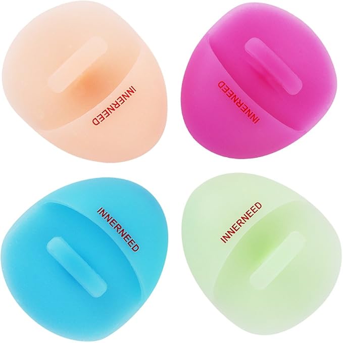 INNERNEED Super Soft Silicone Face Cleanser and Massager Brush Manual Facial Cleansing Scrubber Handheld Wash Pad for Sensitive, Delicate, Dry Skin (Pack of 4)-FemmiqueWomen