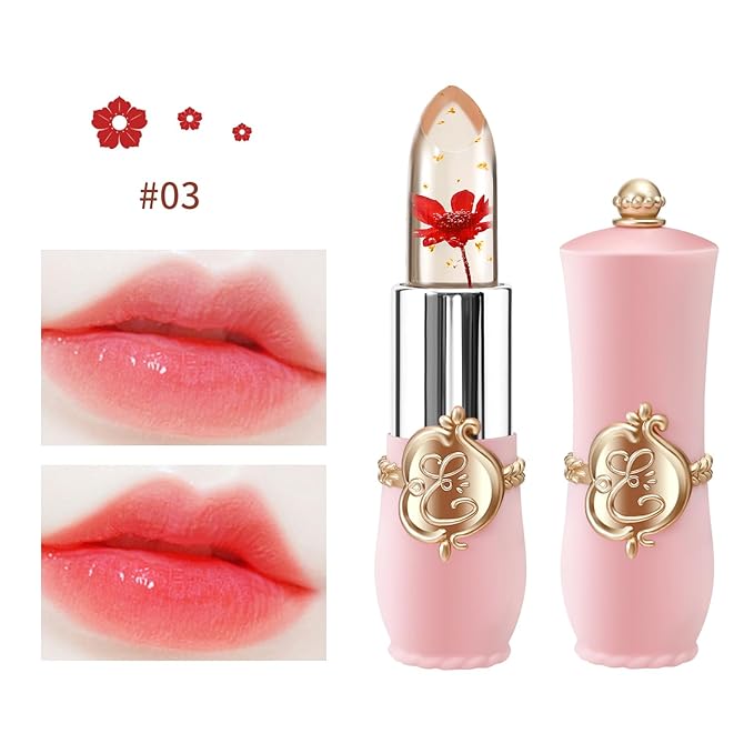 3 Pcs/Set Flower Jelly Lipstick Set Temperature Change Moisturizer Long Lasting Nutritious Balm Magic Color Change Lip Gloss (3Pcs Flower Jelly Lipstick 010203)-FemmiqueWomen