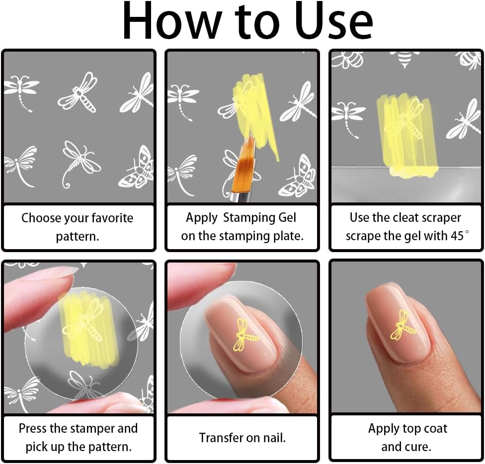 3Pcs Butterfly Dragonfly Nail Stamping Plate Bees Moth Nail Stamping Templates French Tip Art Stamp Plates Stainless Steel DIY Reusable Tools for Manicure Printing-FemmiqueWomen