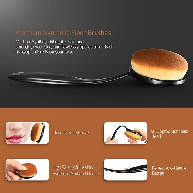 Yoseng Oval Makeup Brushes Set 10 Pcs Professional Oval Toothbrush Foundation Contour Concealer Eyeliner Blending Cosmetic Brushes Tool Set-With Box,Practical White Elephant Gift for Girls Women-FemmiqueWomen