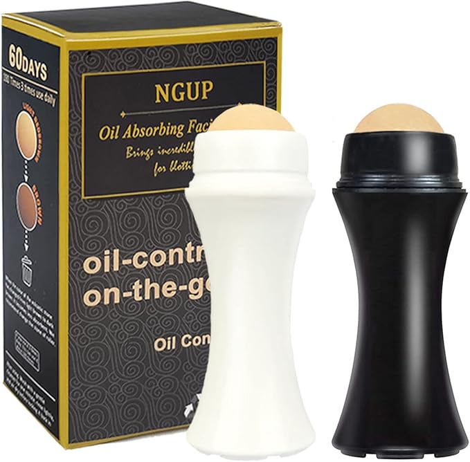 2Pcs Volcanic Face Roller Oil Control On The Go Oil-Absorbing Blotting Tool Natural Volcanic Roller Stone Ball (Black and White)-FemmiqueWomen