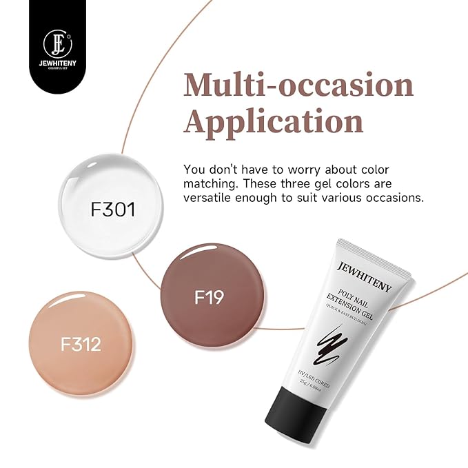 JEWHITENY Poly Nail Gel Set Clear Nude Brown Neutral Classic Color Base and Top Coat Slip Solution Poly Extension Gel With Acrylic Nail Builder Need U V Lamp Curing-FemmiqueWomen