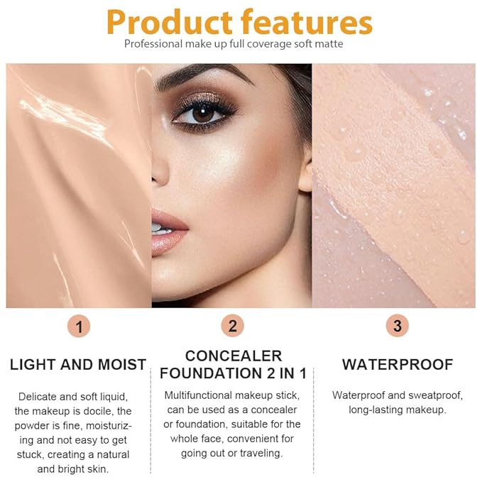 2 Pack Liquid Foundation Cream with Foundation Brush for Face Makeup,Durable Full Coverage Matte Concealer Make Up,Oil Control & Waterproof Base Primer -1 Fl.Oz (#02)-FemmiqueWomen