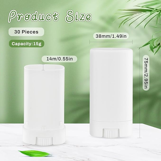 30 Pieces 15g/0.5oz White Oval Plastic Lip Balm Tubes,Empty Deodorant Bottles,Twist-Up Chap Stick Storage Containers for DIY Homemade Sunscreen Bar,Moisturizing Stick,Crayon-FemmiqueWomen