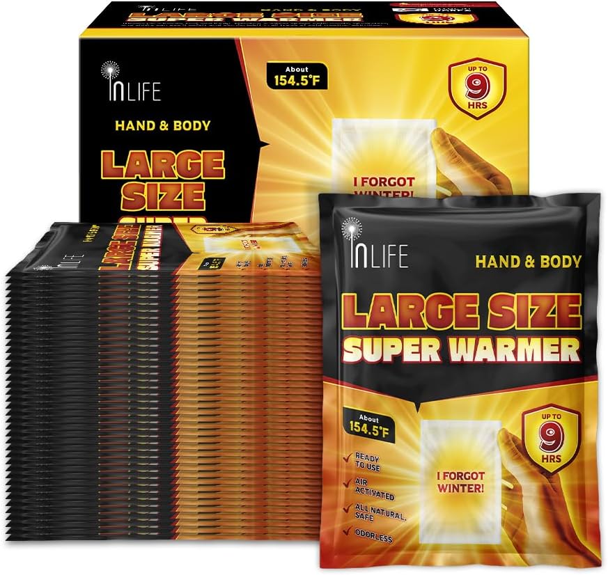 InLife Large Size Super Warmer for Hands and Body, All Natural & Safe, Bigger & Wider Area Covered, Higher Heating 145°F, Air Activated, Easy & Comfort, Steady Longer Lasting, Odorless, 40 Packs-FemmiqueWomen