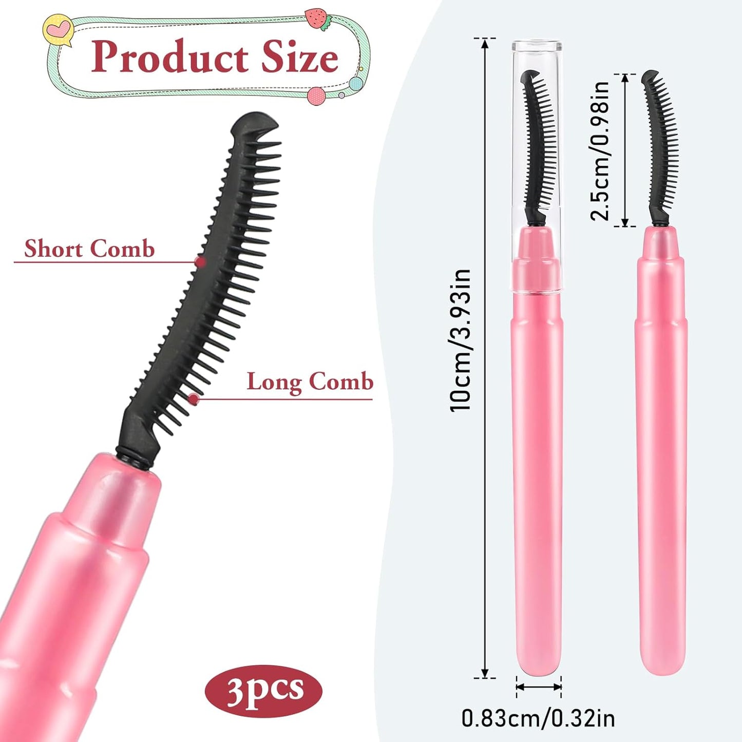 3 Pcs Silicone Lash Definer with Dust Lid Eyelash Comb Mascara Separator Brow Grooming Brush (Pink)-FemmiqueWomen
