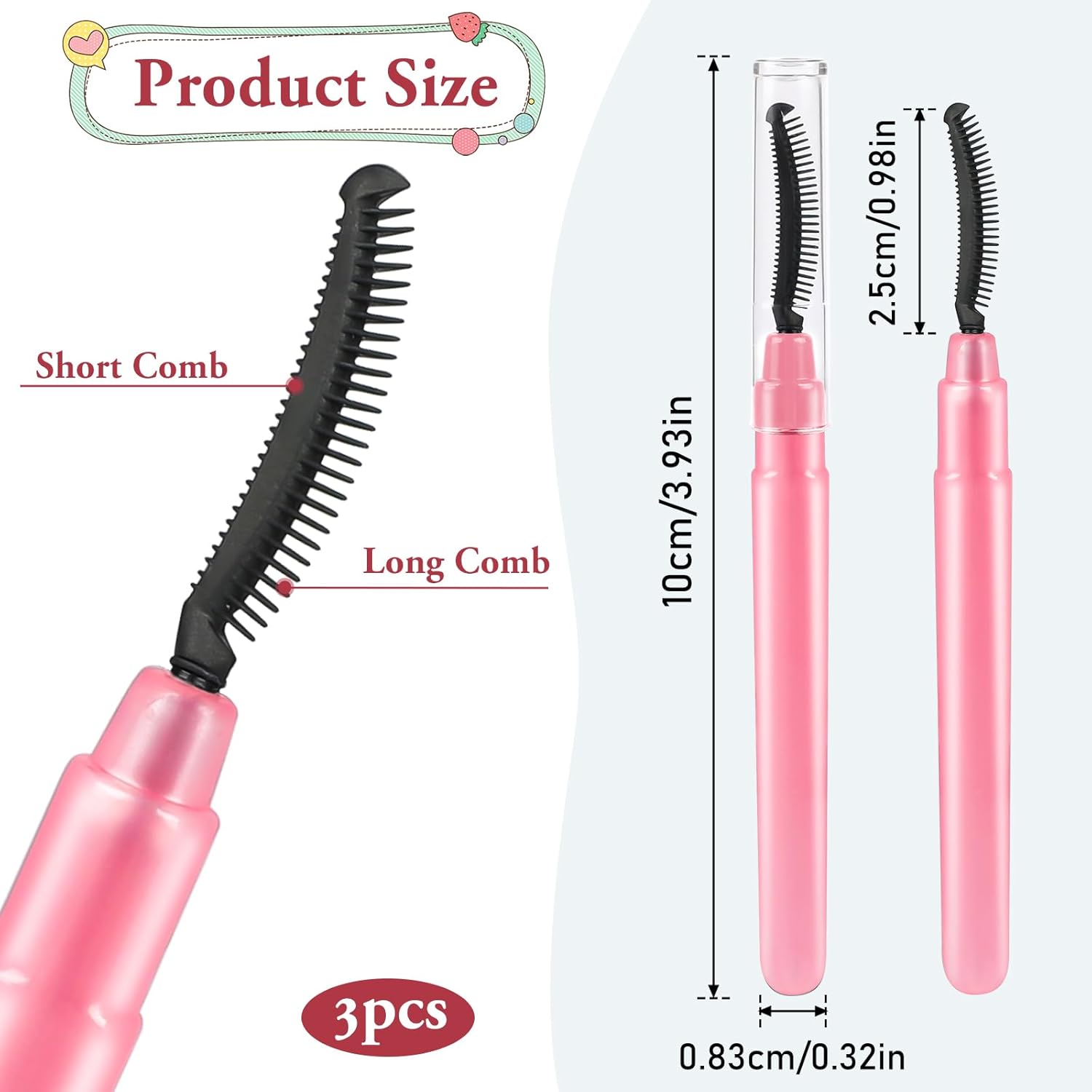 3 Pcs Silicone Lash Definer with Dust Lid Eyelash Comb Mascara Separator Brow Grooming Brush (Pink)-FemmiqueWomen